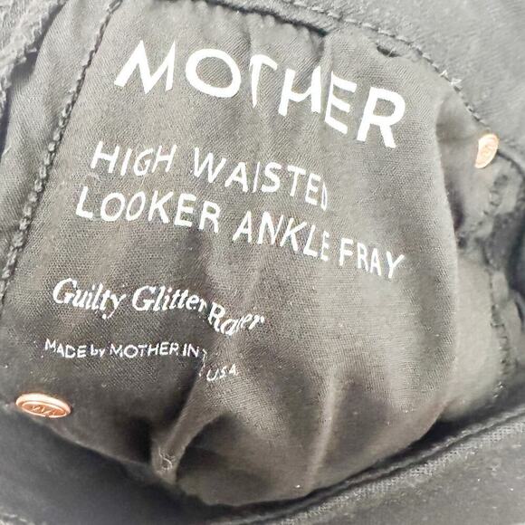 Mother High Waisted Looker Ankle Fray Guilty Glitter Race Black Denim Jeans SZ27 - Picture 7 of 10